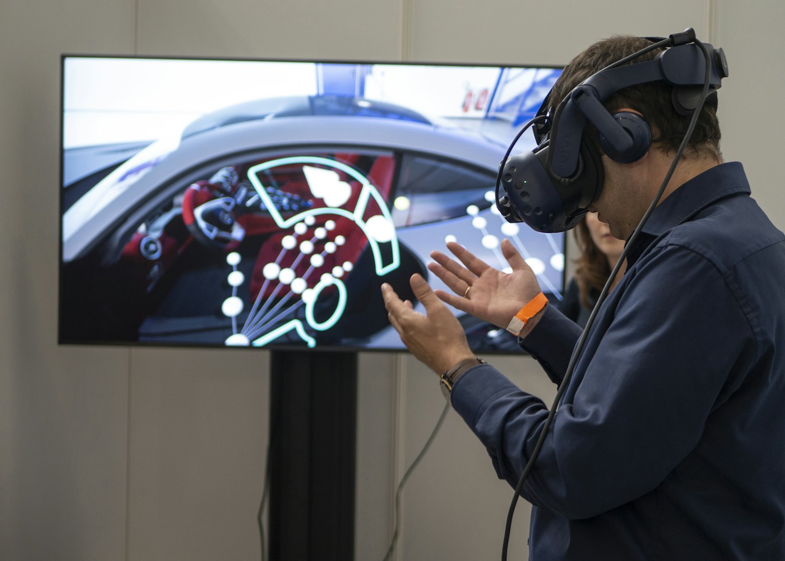 Person reviewing a design in a VR headset